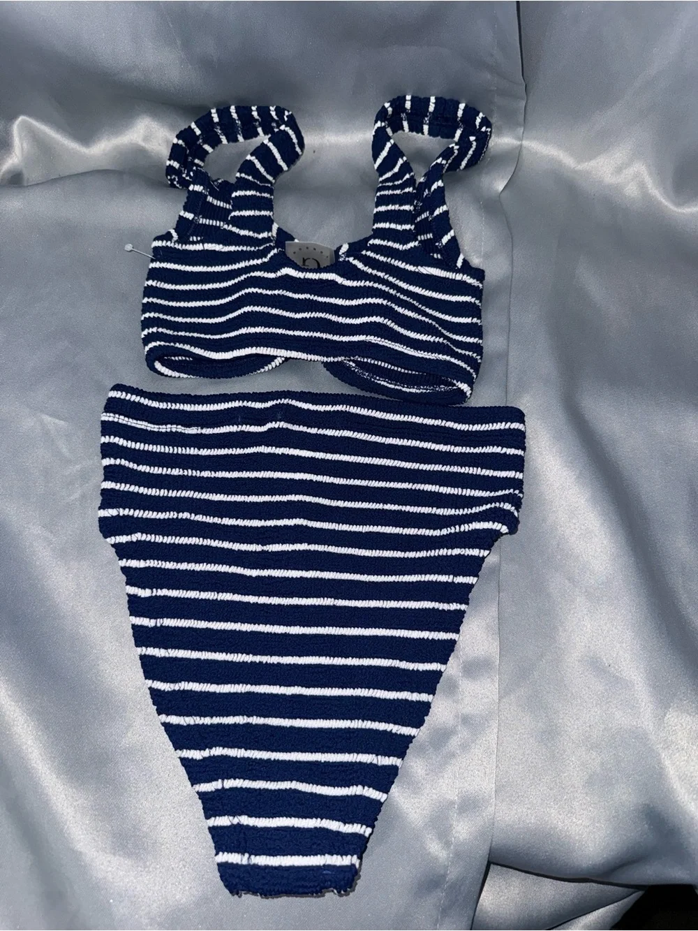 Hunza G Navy and White Striped Two-Piece Bikini